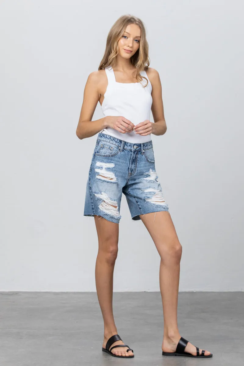 Lean On Me Distressed Bermuda Shorts