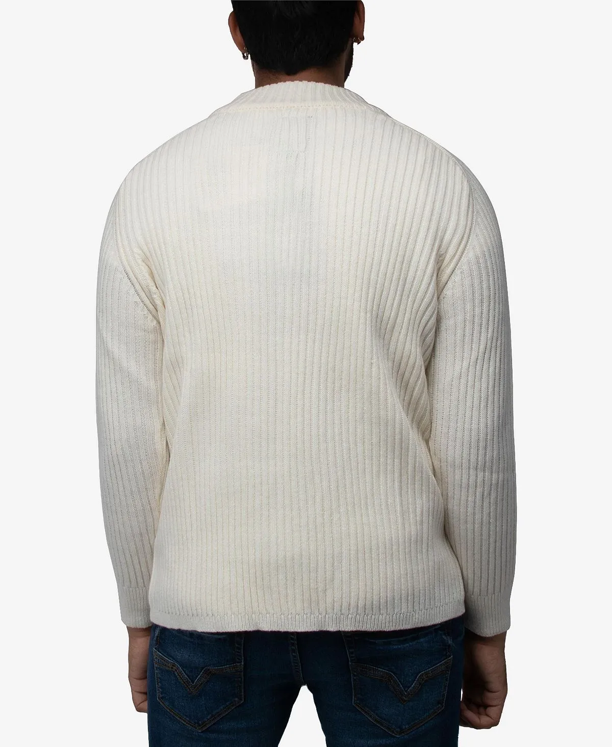 Men's Ribbed Stand Neck Sweater with Quarter Zip X-Ray