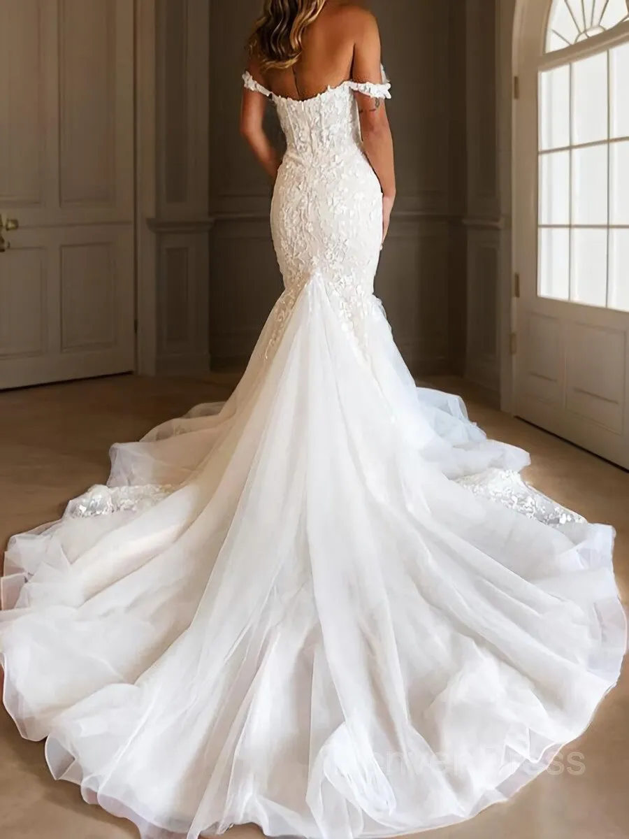 Mermaid Off-the-Shoulder Cathedral Train Tulle Wedding Dresses