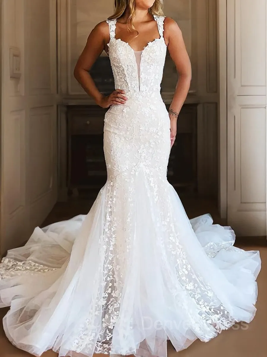 Mermaid Off-the-Shoulder Cathedral Train Tulle Wedding Dresses