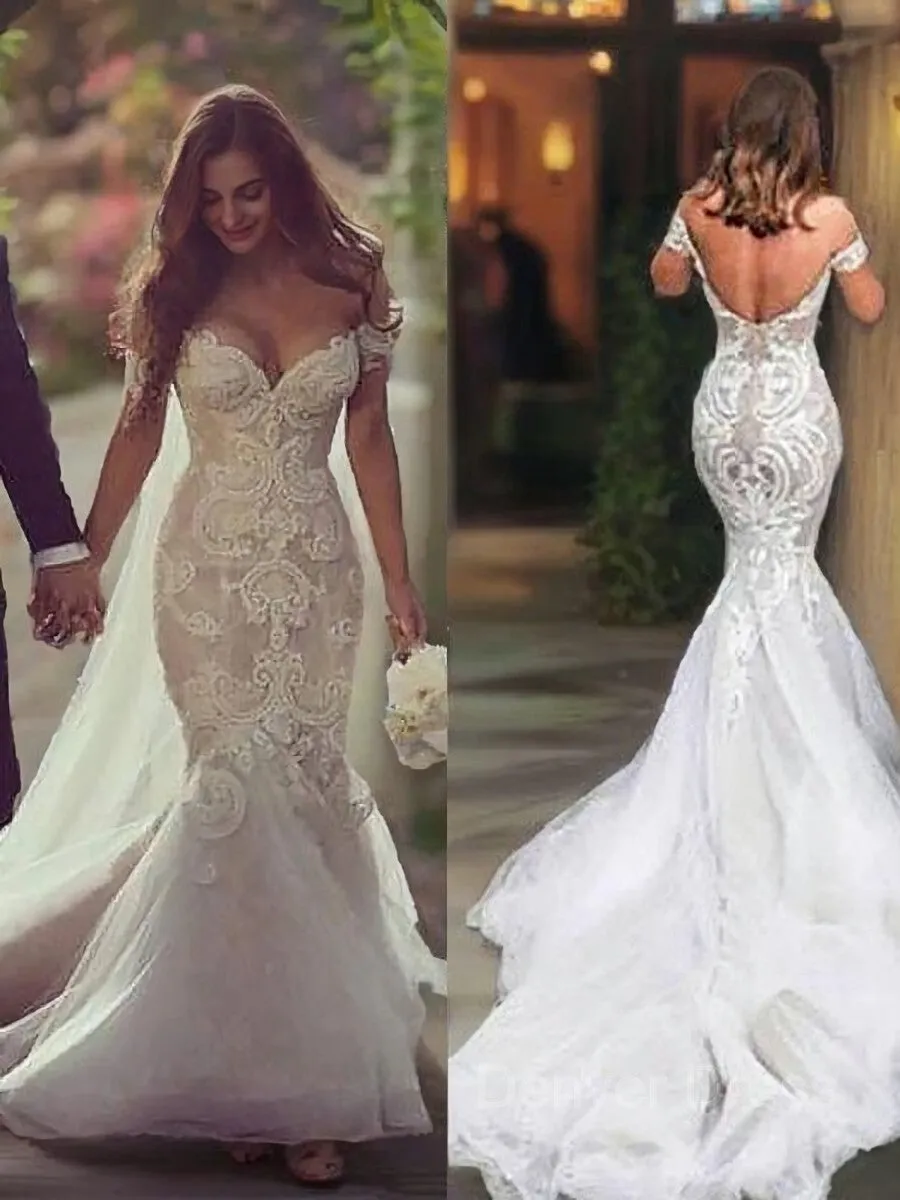 Mermaid Off-the-Shoulder Chapel Train Tulle Wedding Dresses