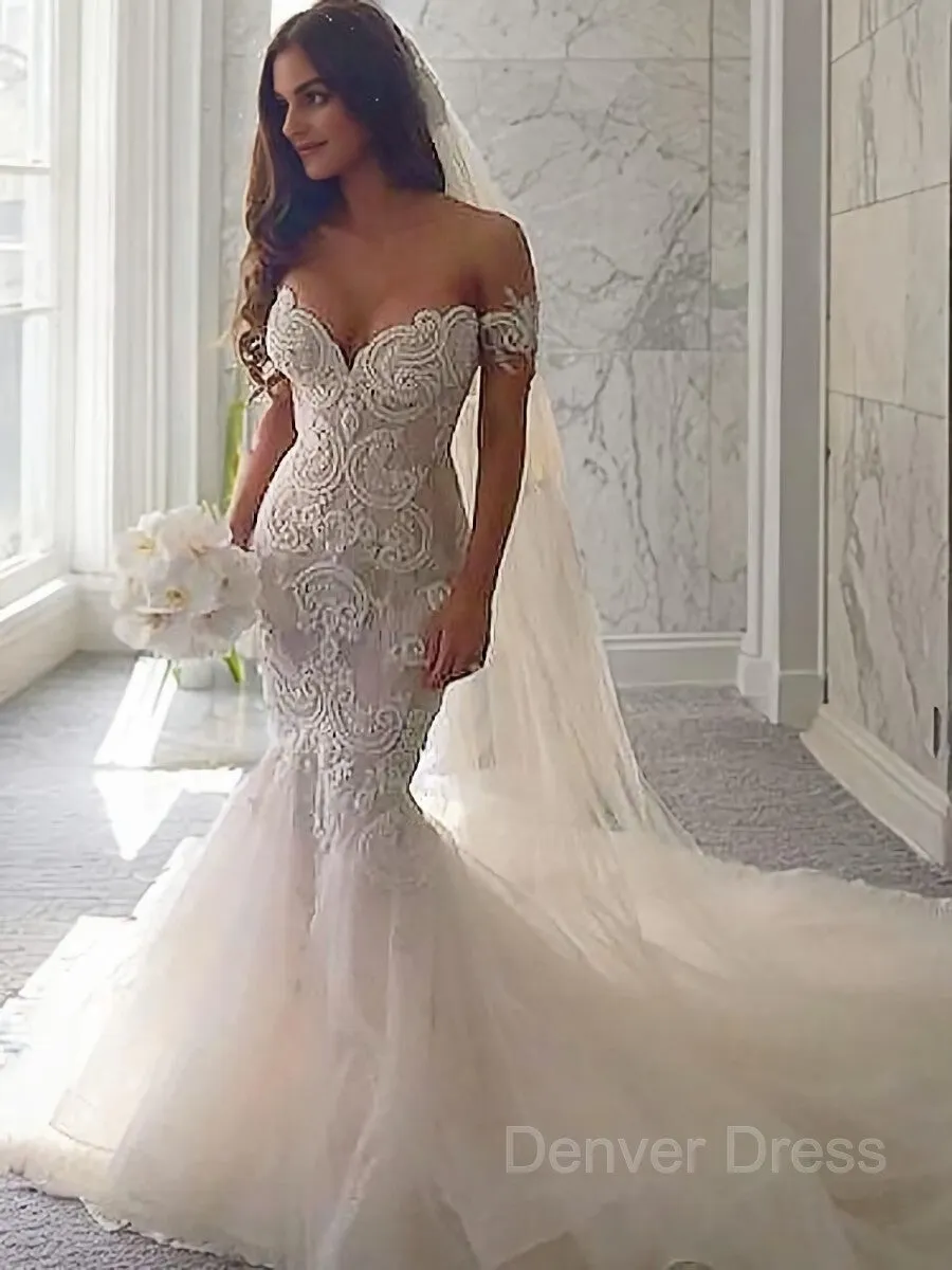 Mermaid Off-the-Shoulder Chapel Train Tulle Wedding Dresses