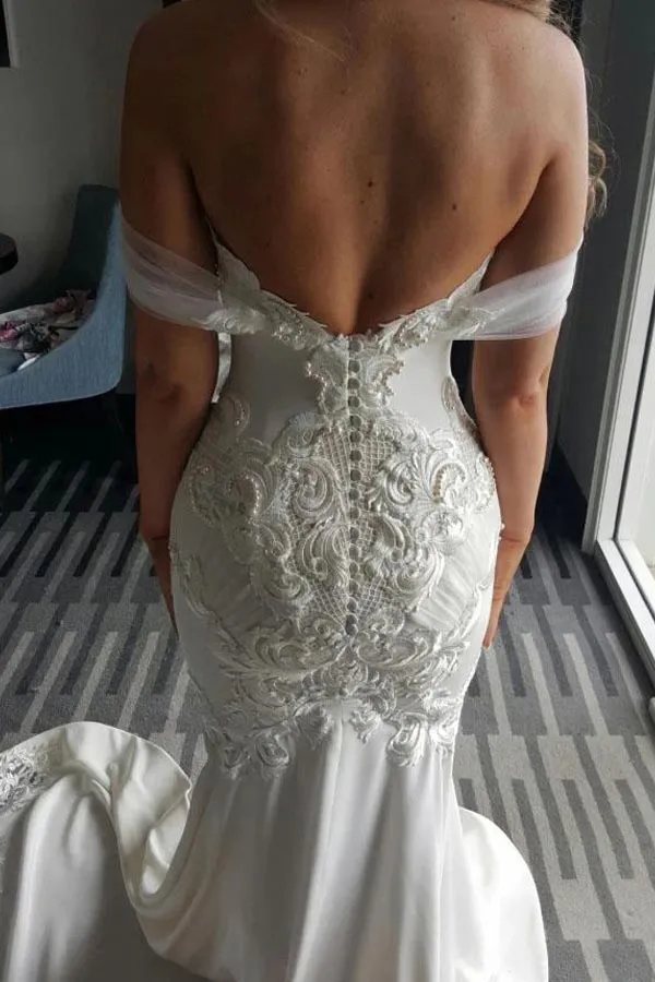 Mermaid Off The Shoulder Lace Wedding Dress With Beading