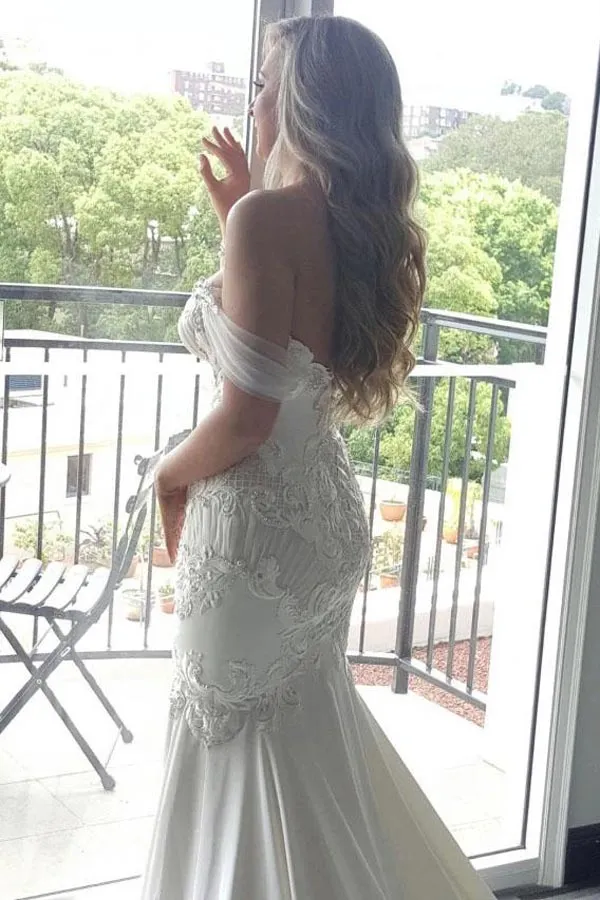 Mermaid Off The Shoulder Lace Wedding Dress With Beading