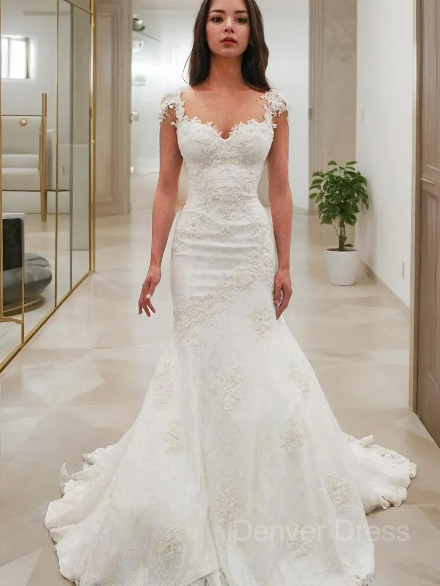 Mermaid Sweetheart Chapel Train Lace Wedding Dresses With Appliques Lace