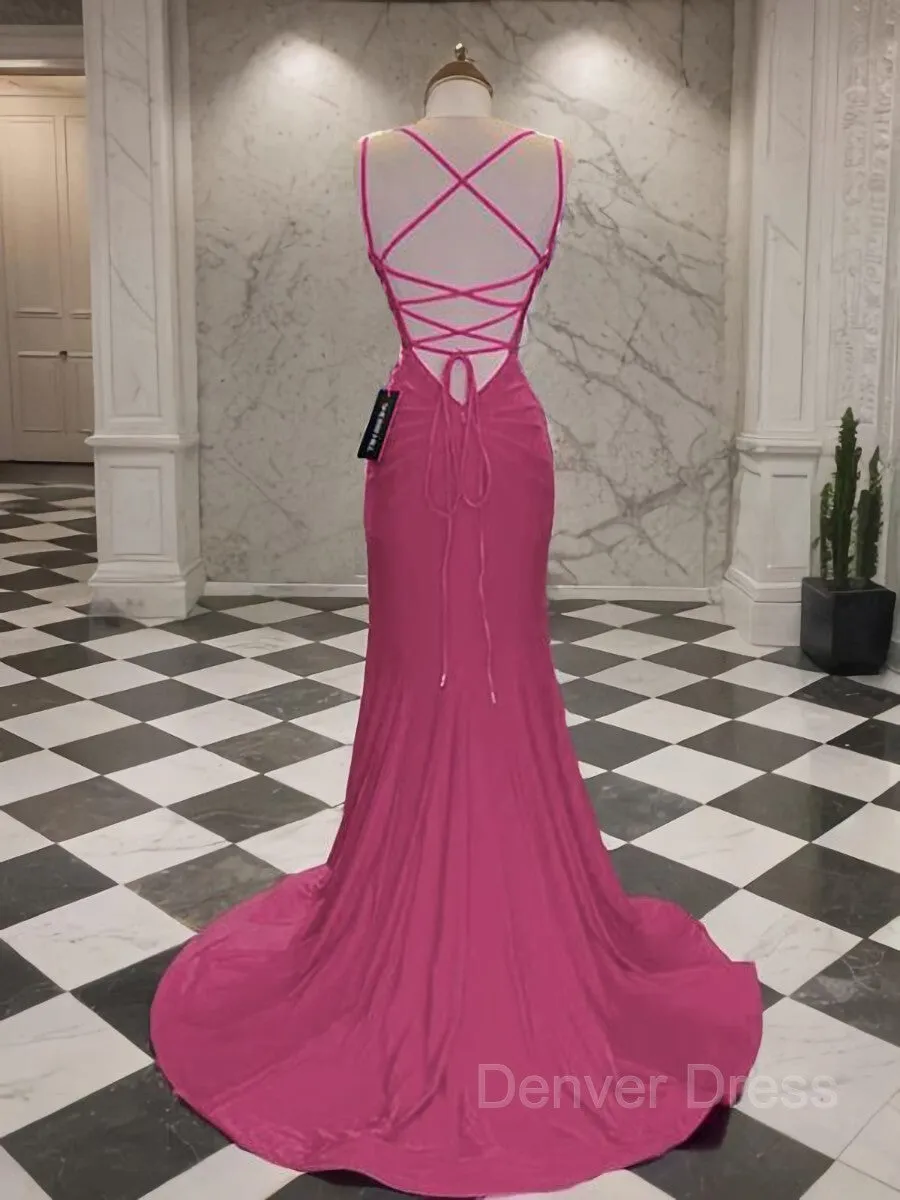 Mermaid V-neck Sweep Train Jersey Prom Dresses