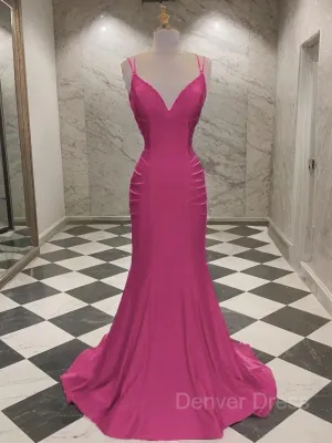 Mermaid V-neck Sweep Train Jersey Prom Dresses