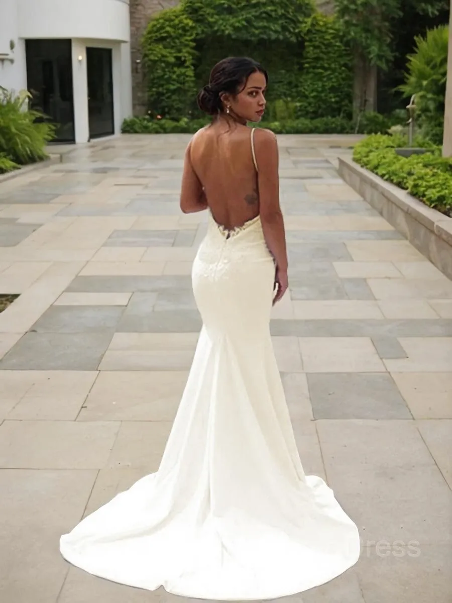 Mermaid V-neck Sweep Train Stretch Crepe Wedding Dresses