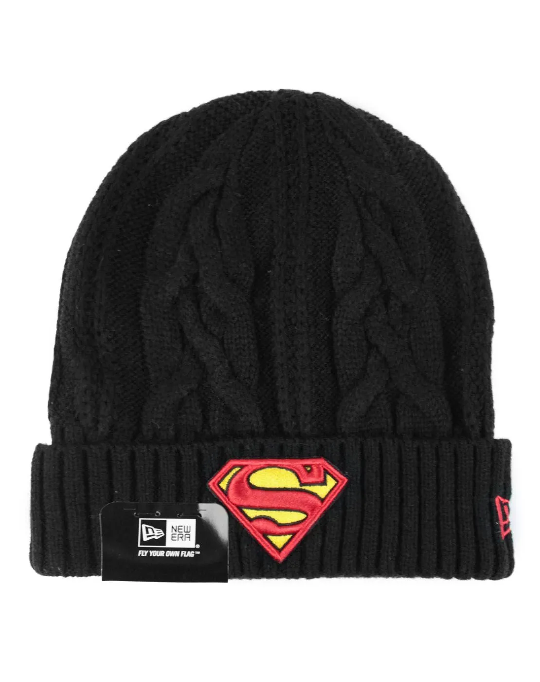 New Era Hero Cuff Superman Black Cable Knit Beanie