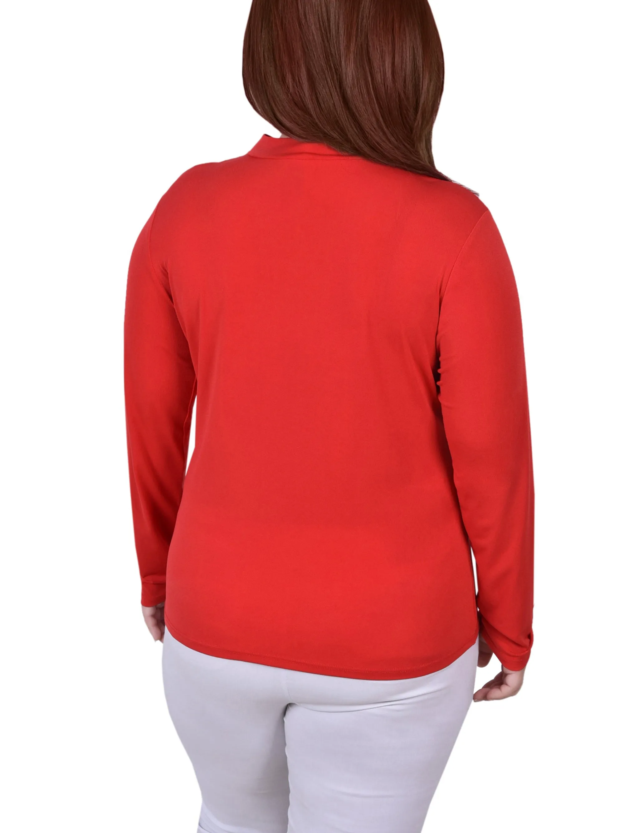 Plus Size Long Sleeve Studded Mock Neck Top