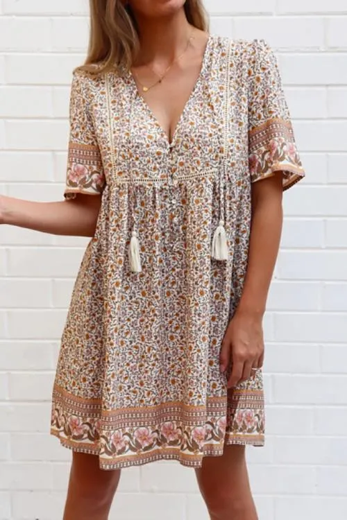 Tassels Floral Print Mini Dress