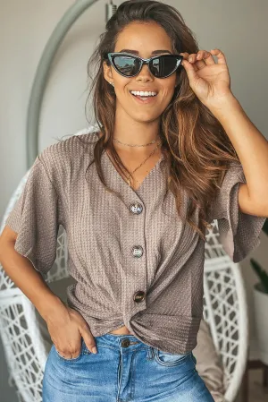 Taupe Gray Button Up Top