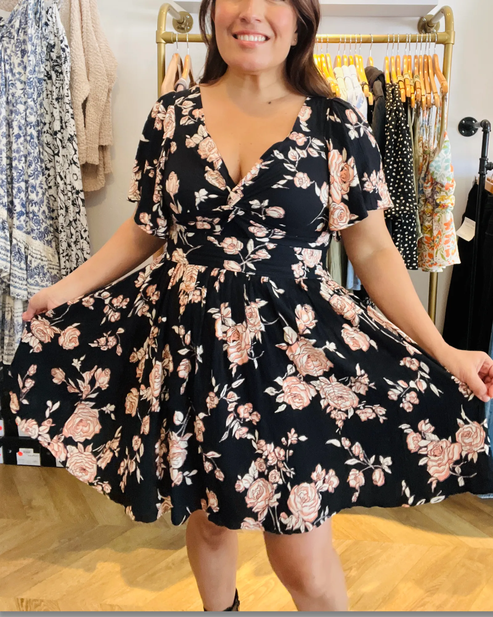 Twist Front Floral Dress