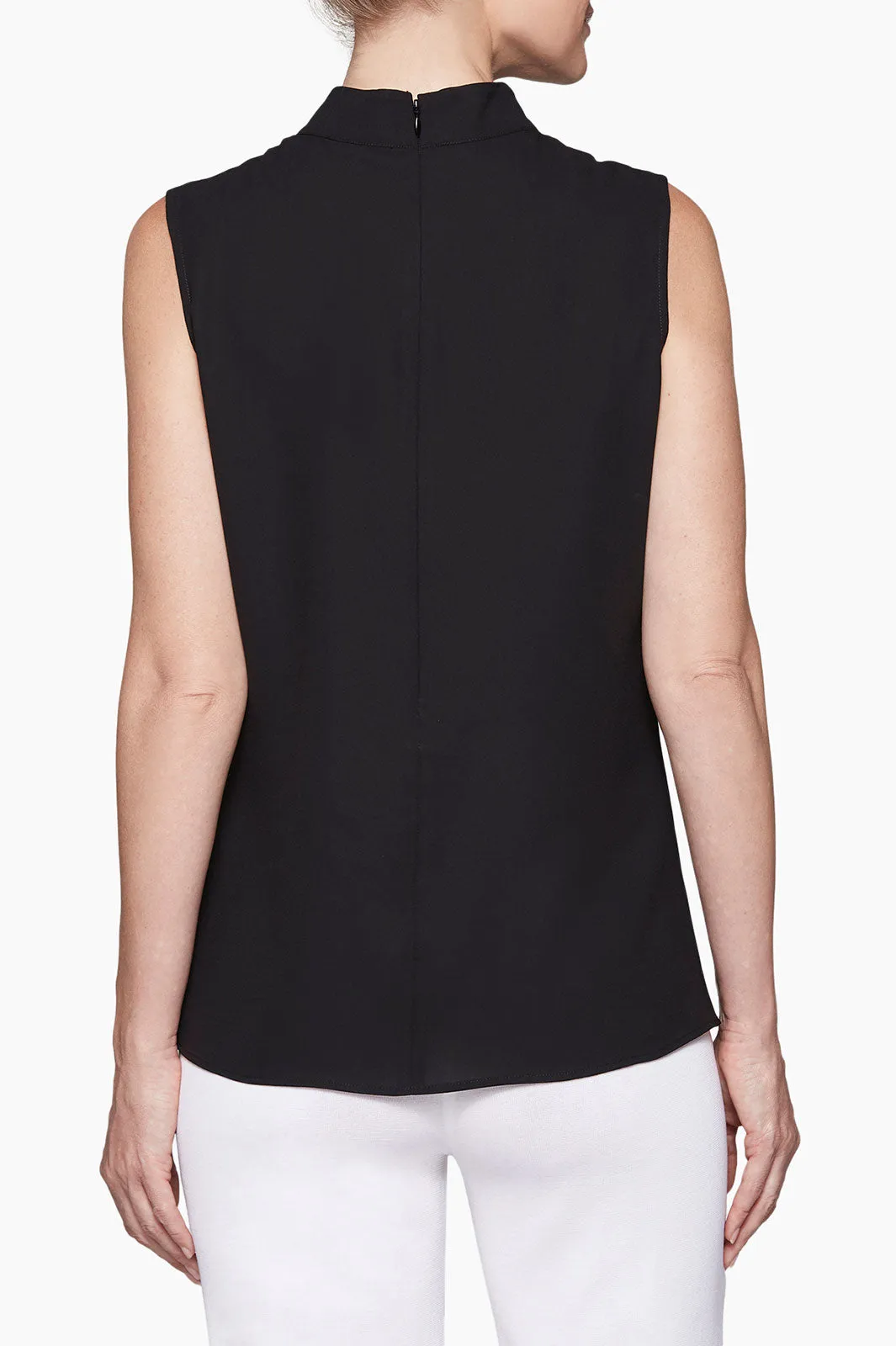 Twist-Neck Crepe de Chine Blouse, Black