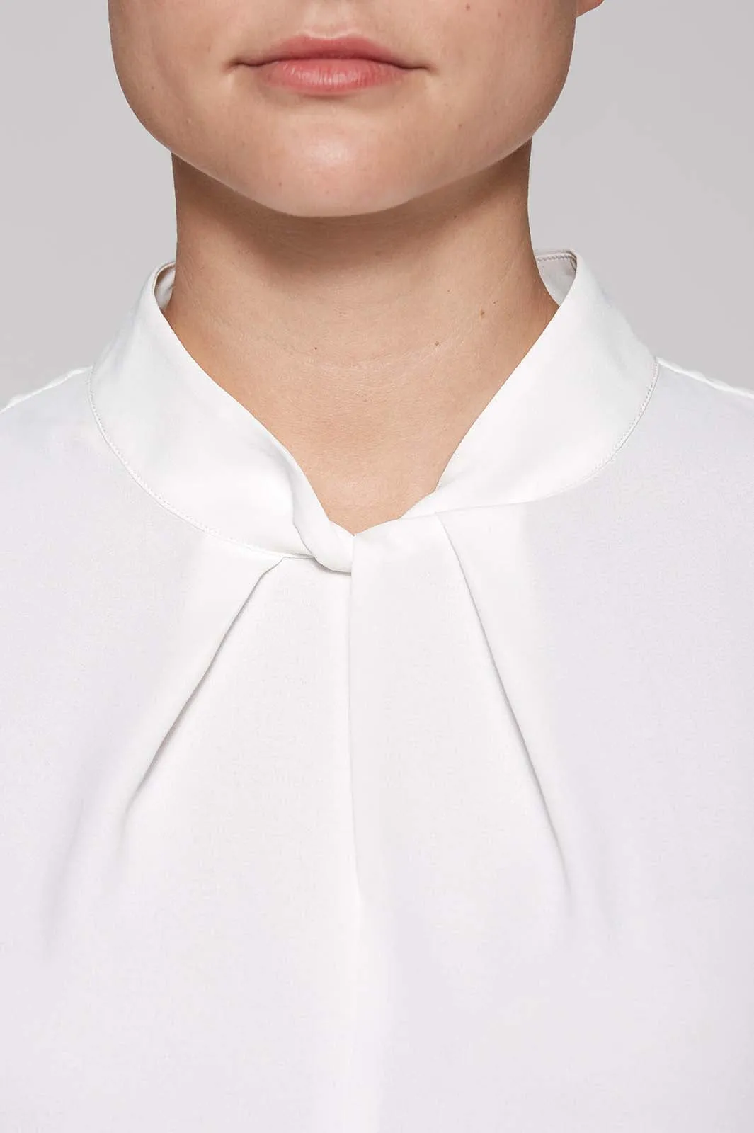 Twist-Neck Crepe de Chine Blouse, White