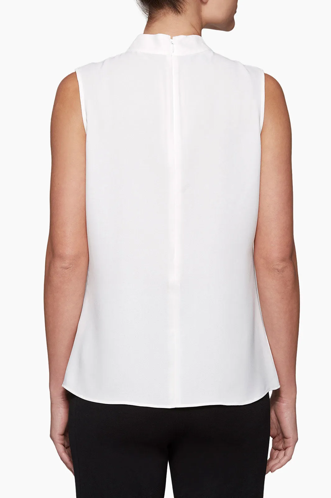 Twist-Neck Crepe de Chine Blouse, White