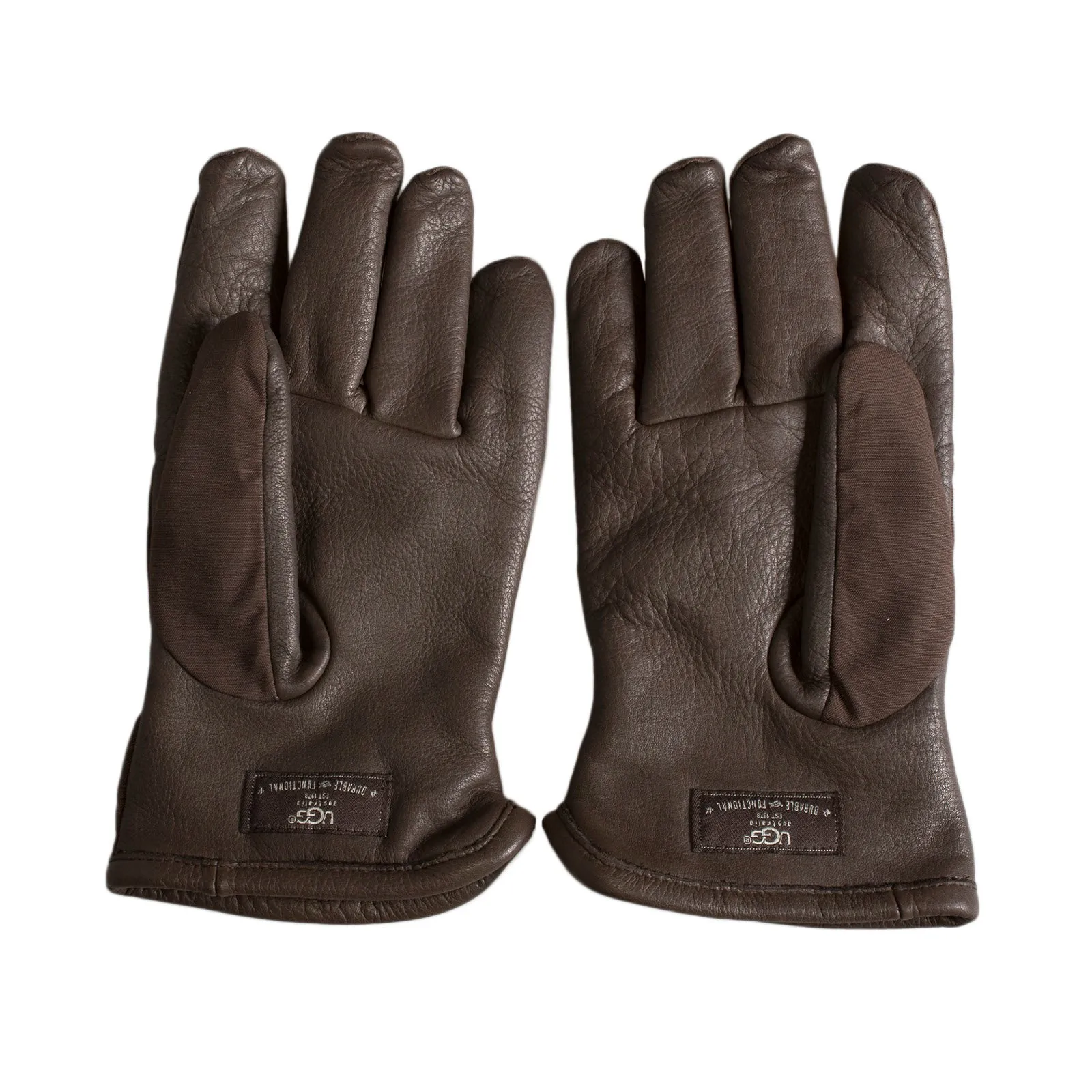 UGG Nylon / Leather Sheepskin Chocolate Gloves - Men's