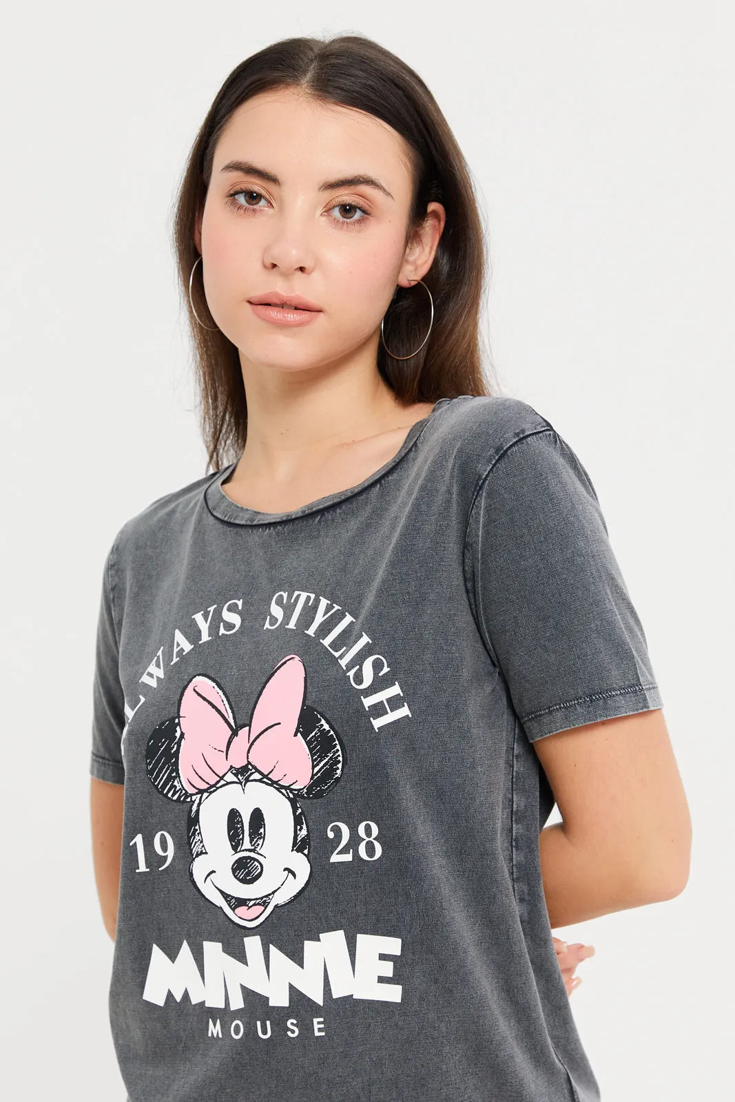 Women Charcoal Minnie Printed T-Shirt