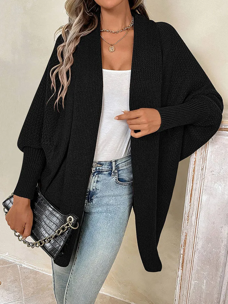 Women Oversized Chunky Wrap Batwing Sleeve Open Front Outwear Coat