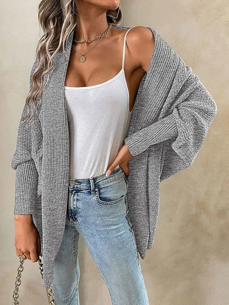 Women Oversized Chunky Wrap Batwing Sleeve Open Front Outwear Coat