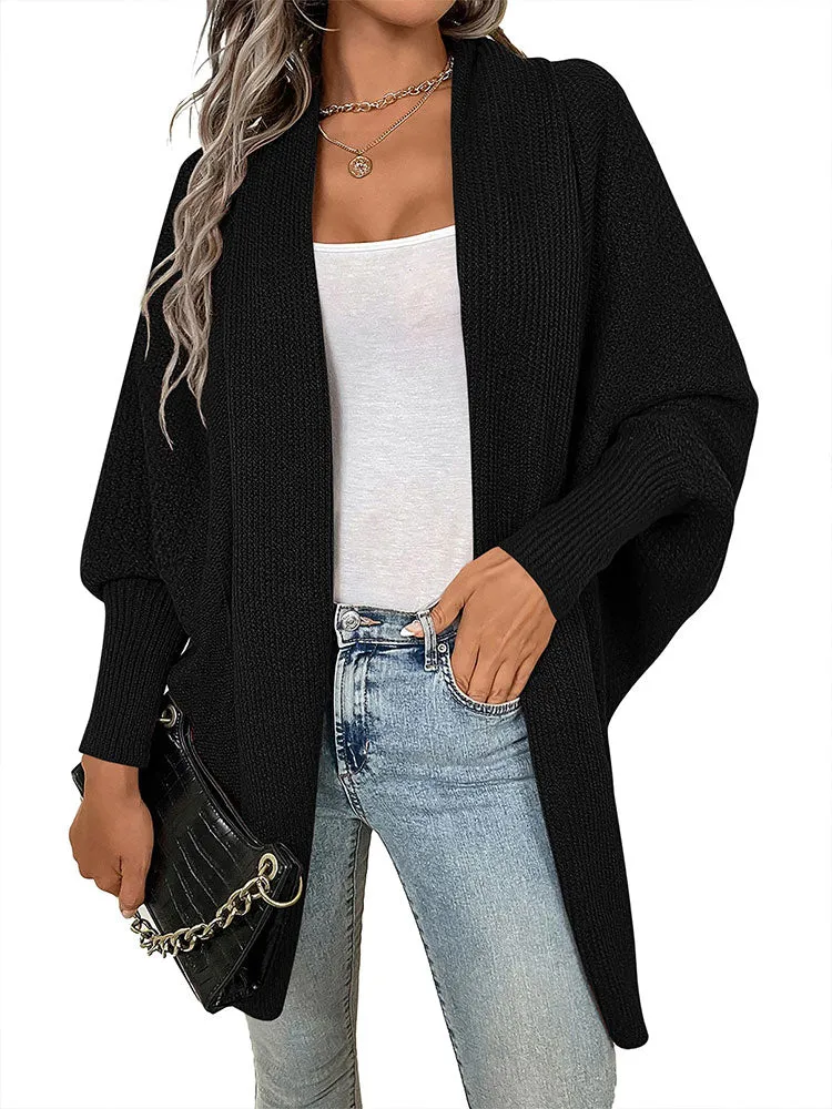 Women Oversized Chunky Wrap Batwing Sleeve Open Front Outwear Coat