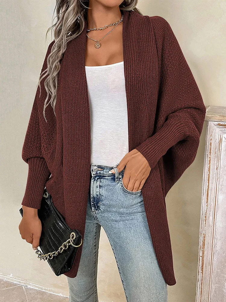 Women Oversized Chunky Wrap Batwing Sleeve Open Front Outwear Coat