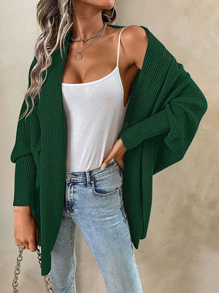 Women Oversized Chunky Wrap Batwing Sleeve Open Front Outwear Coat