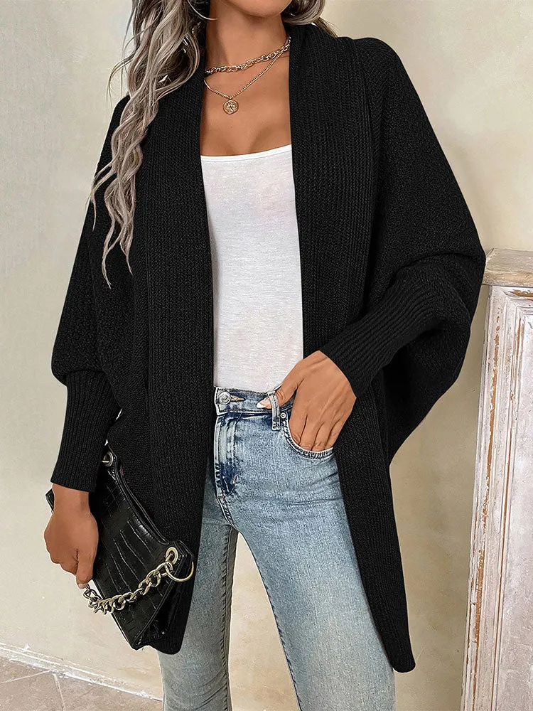 Women Oversized Chunky Wrap Batwing Sleeve Open Front Outwear Coat