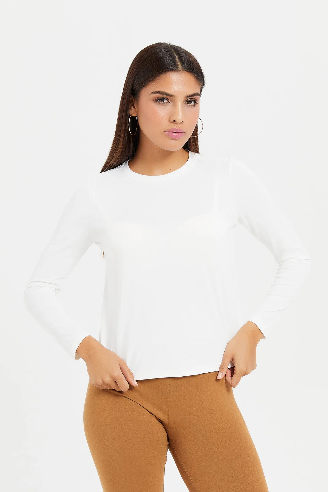 Women White Plain T-Shirt