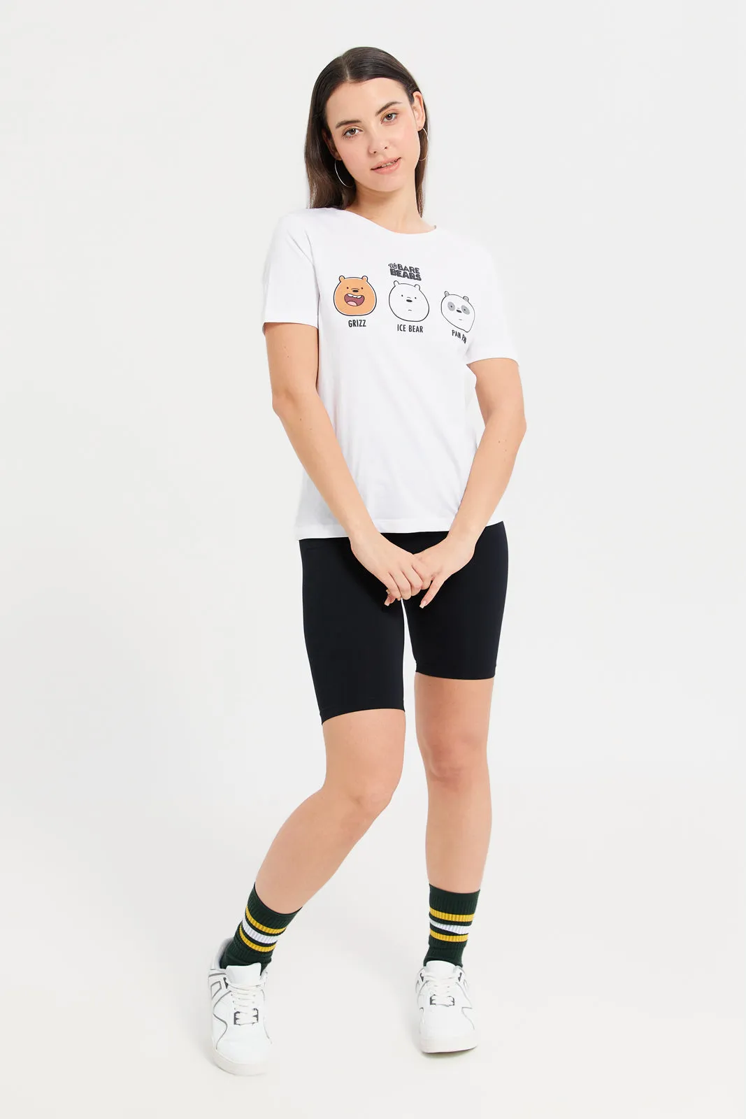 Women White We Bare Bears Printed T-Shirt