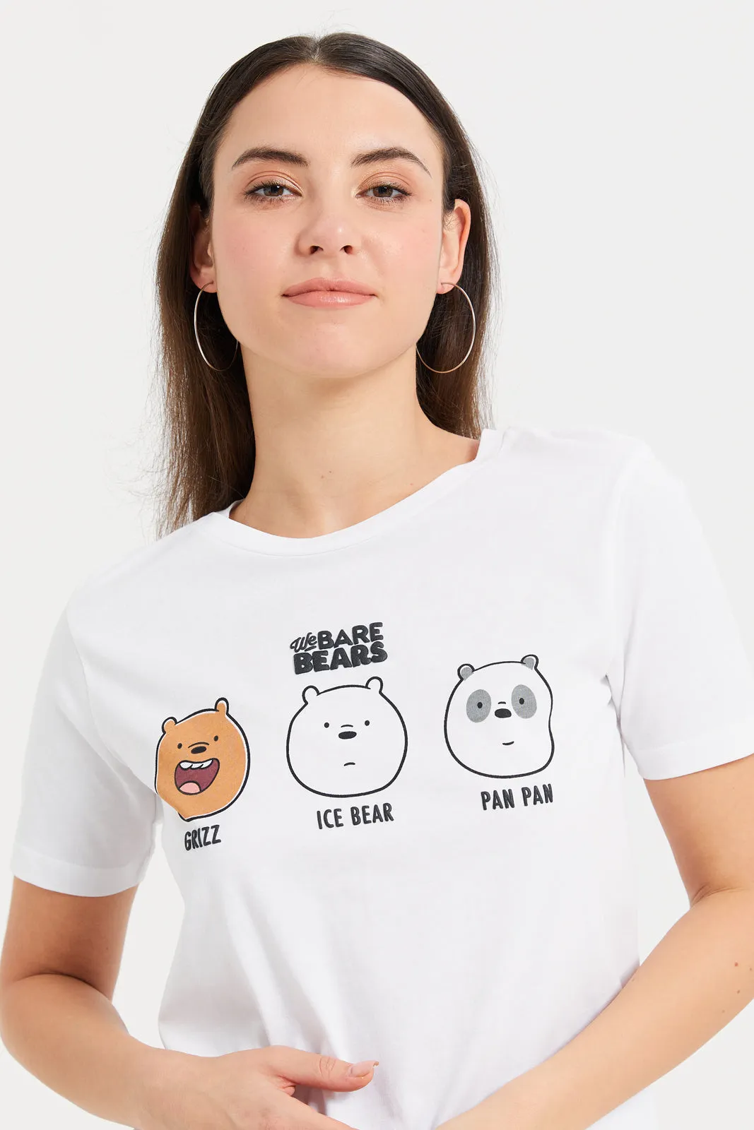 Women White We Bare Bears Printed T-Shirt